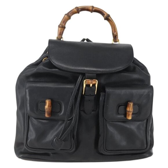 GUCCI Bamboo Backpack Leather Black Gold 003 2058 0016 Auth ka588 main image 5